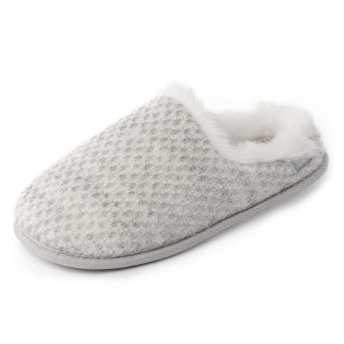Isotoner® Ladies Sparkle Knit Swept Back Mule Slippers Light Grey Extra Image 2